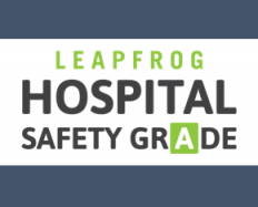 It shows "Leapfrog Hospital Safety Grade" with a grade "A" highlighted.