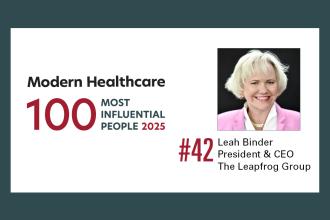 An image of Leah Binder with the text "Modern Healthcare 100 Most Influential People 2025"