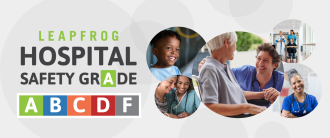 Banner image containing a collage of people with the text "Leapfrog Hospital Safety Grade".